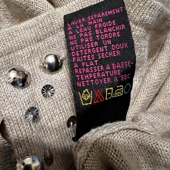 Colour Works-Women's Tan/Cream/Crystals/Beads/Studs Sweater-Off Shoulder-Festive - Picture 12 of 14